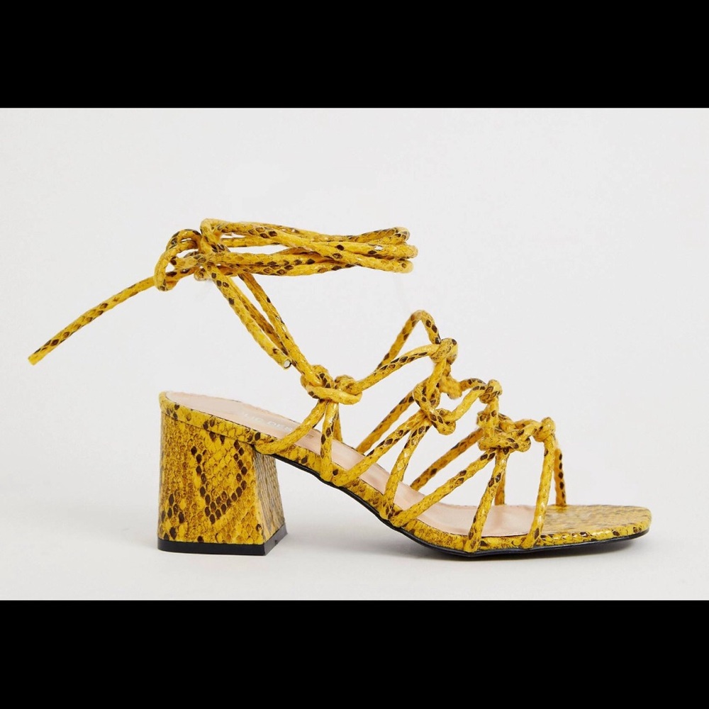Snake skin tie up sandals by Public Desire
